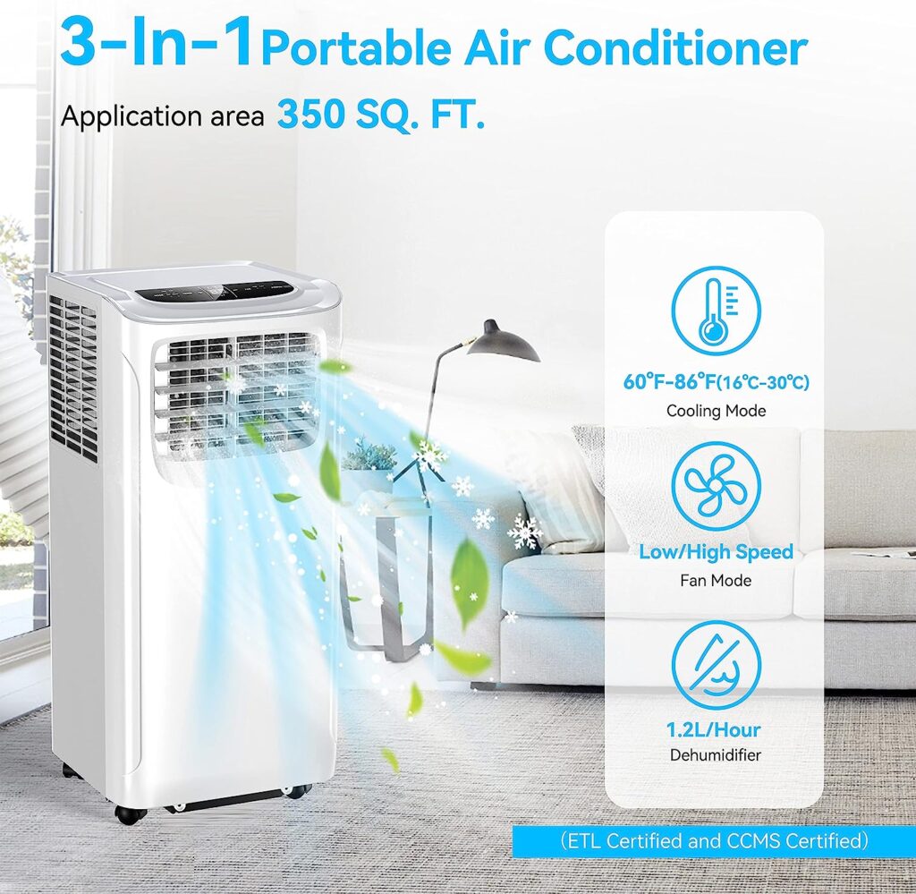 Portable Air Conditioners, 8500 BTU Portable AC Uint with Dehumidifier  Fan Mode for Room up to 350 Sq.Ft, 3-in-1 Room Air Conditioner with Remote, 24Hrs Timer, Installation Kit for Home Office