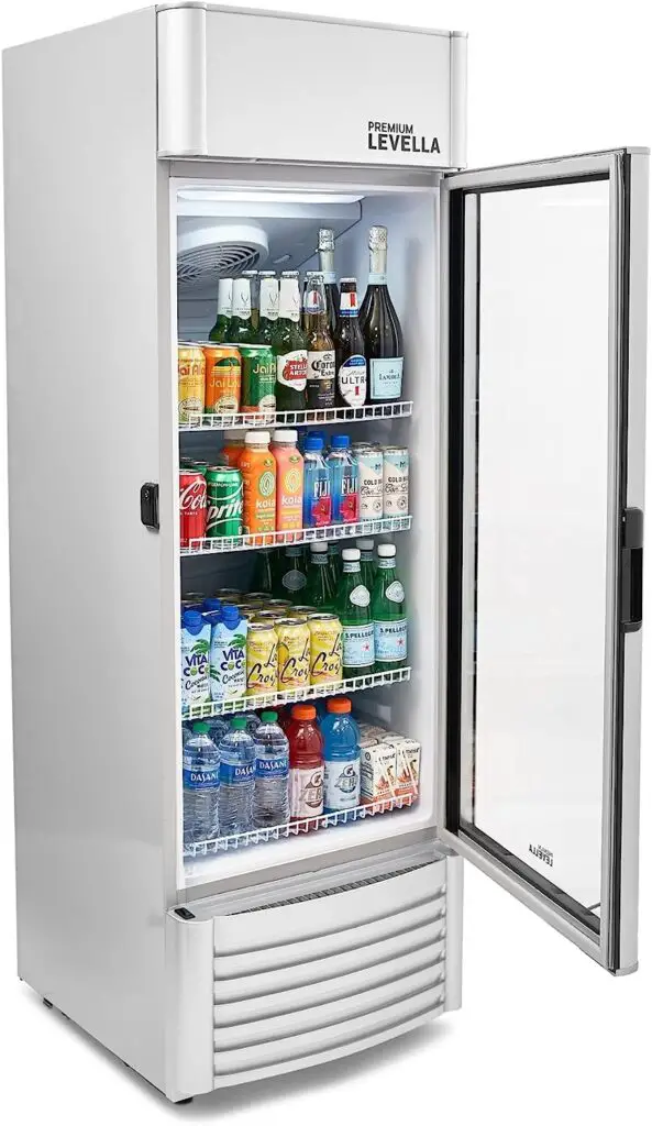 PremiumLevella PRF90DX Single Glass Door Merchandiser Refrigerator -Beverage Display Cooler-9.0 cu ft-Silver