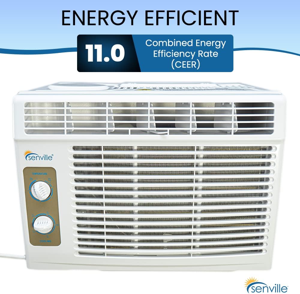 Senville 5,000 BTU Window Air Conditioner, Cools Up to 150 Sq. Ft., Easy to Use Mechanical Control, Washable Filter