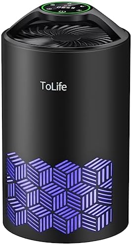 ToLife Air Purifiers for Bedroom, HEPA Air Cleaner for Room, Filters 99.97% Smoke Pollen Dander Dust, Portable Air Purifier with Low Noise Sleep Mode for Desktop Office, Black