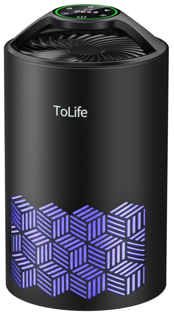 ToLife Air Purifiers for Bedroom, HEPA Air Cleaner for Room, Filters 99.97% Smoke Pollen Dander Dust, Portable Air Purifier with Low Noise Sleep Mode for Desktop Office, Black