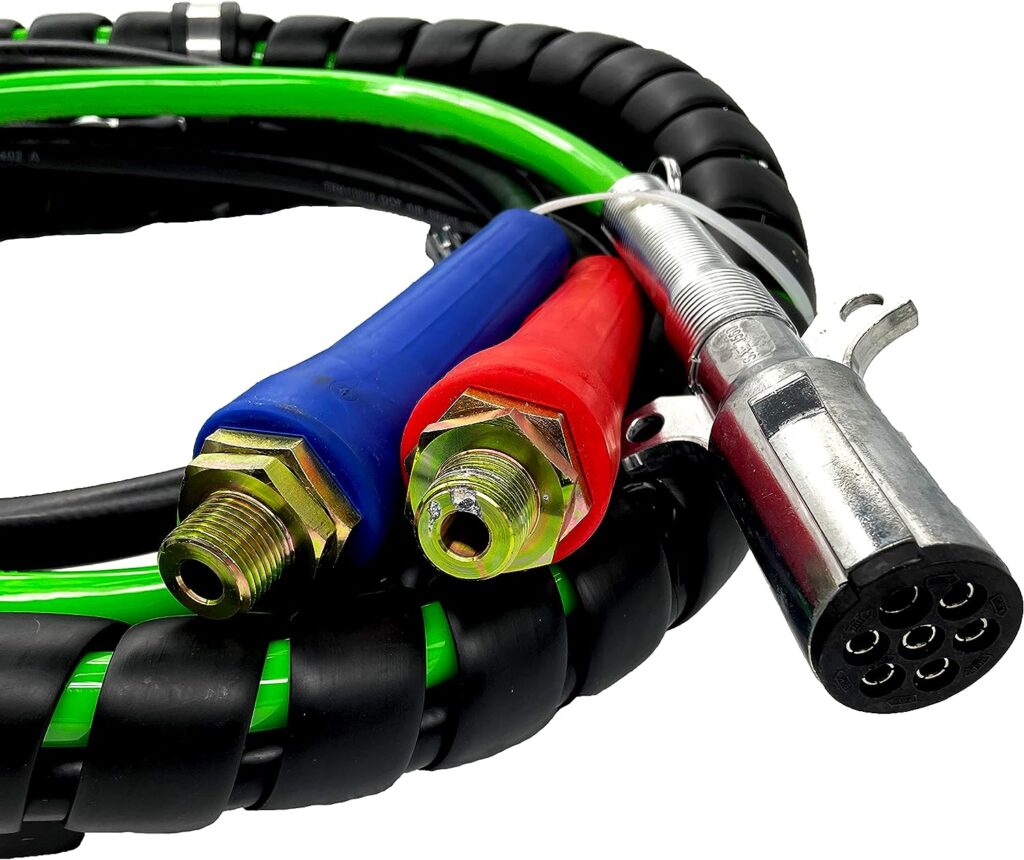 TORQUE 12ft 3 in 1 ABS  Power Air Line Hose Kit Airline Air Hose Wrap 7 Way Electrical Cable Air Lines with Handle Grip Airlines for Semi Truck Trailer Tractor (TR813212)