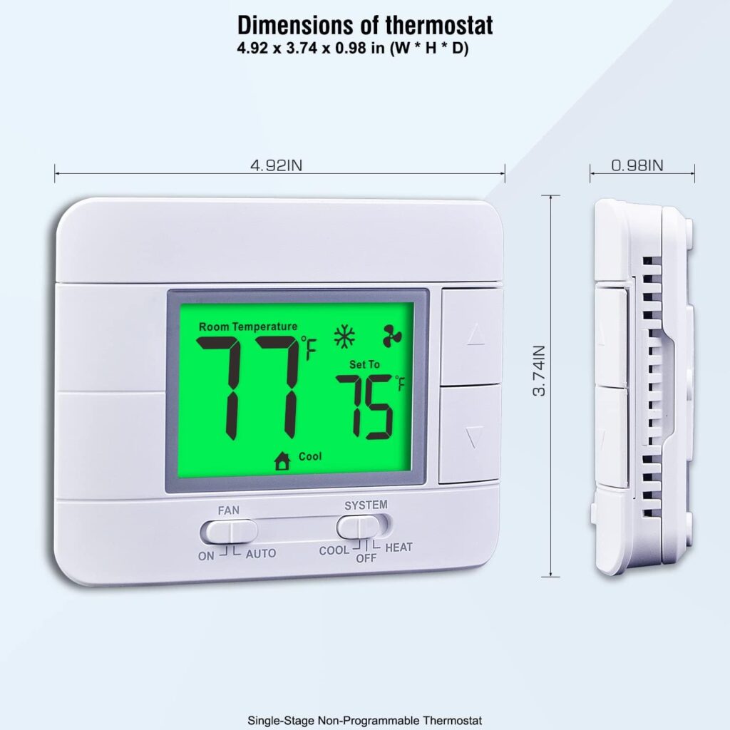 Upgraded Non Programmable Thermostats for Home 1 Heat/1 Cool, with Temperature  Humidity Monitor and Large Green LCD