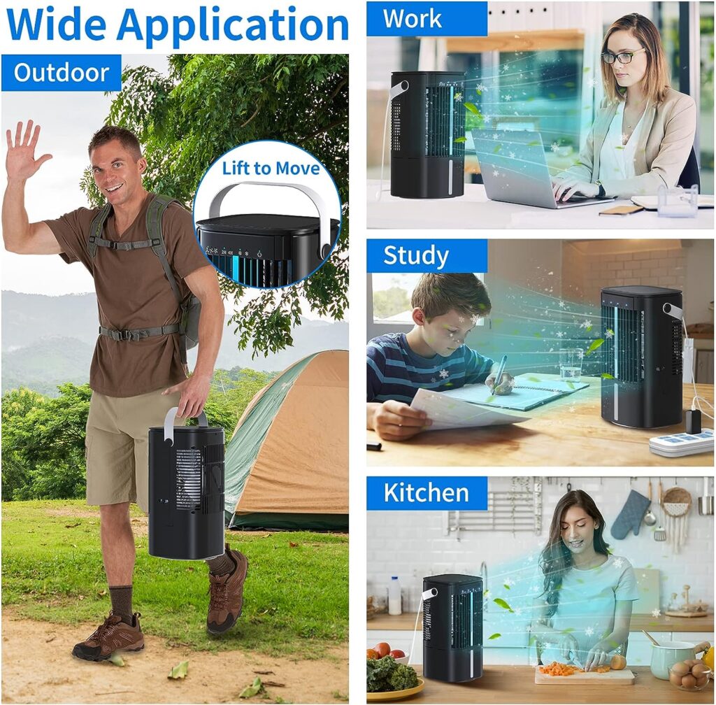 Veakson Portable Air Conditioners, 900ml Mini Ac Fan With 3 Wind Speed  2 Cooling Spray, Oscillating/Timer/Colorful Light Small Personal Evaporative Air Cooler, Perfect For Room, Office, Outdoor