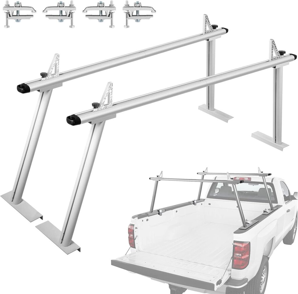 VEVOR Universal Truck Rack, 800 lbs Capacity, Extendable Aluminum Pickup Truck Ladder Rack with Non-Drilling C-Clamps, Heavy Duty Truck Bed Rack Two Bar Set for Kayaks, 71x28x7.9 in, White