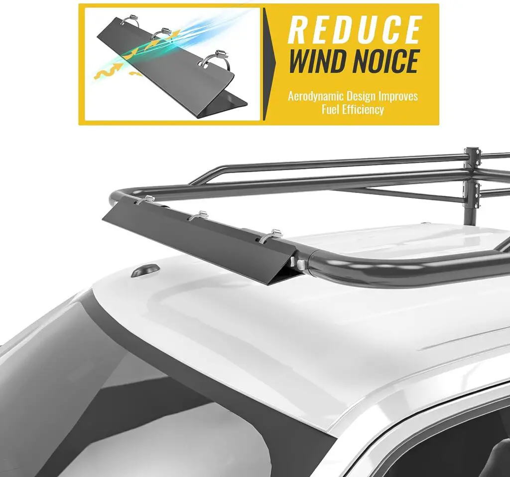 AA-Racks Model X39 Truck Ladder Rack Side Bar with Long Cab Ext, Aerodynamic Design with Front Wind Deflector Reduce Wind Noise