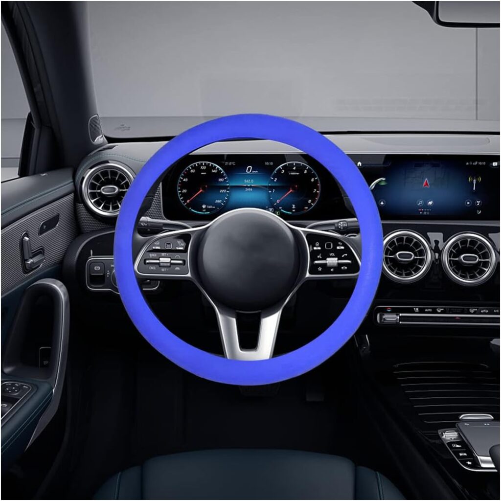 AICEL Car Silicone Steering Wheel Cover, Soft Anti-Slip Auto Steering Wheel Protector Fit 14 Inch, Universal Vehicle Interior Accessories for Cars, SUVs, Trucks, and Vans (Blue)