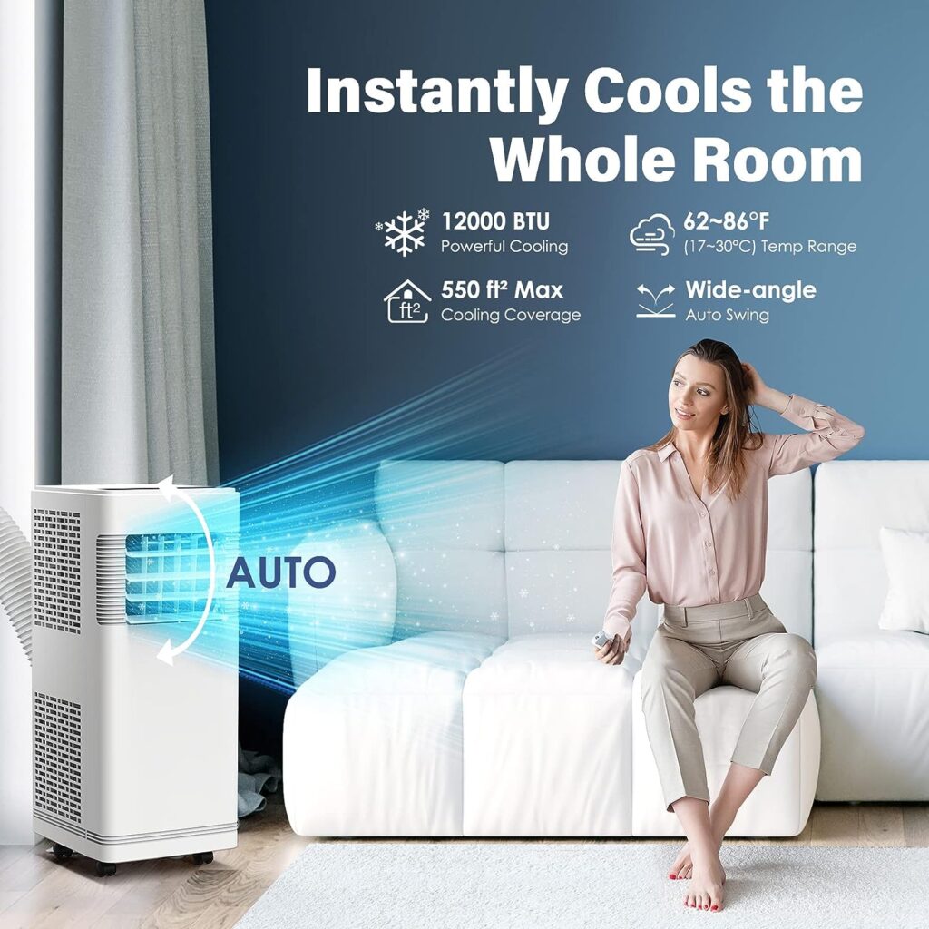 Air Choice Portable Air Conditioner, 12000 BTU Air Conditioner Portable for Room Up to 550 Sq.Ft, 3-in-1 with Dehumidifier and Fan Mode, 24H Timer, Remote Control, Quiet Portable AC Unit, Window Kit