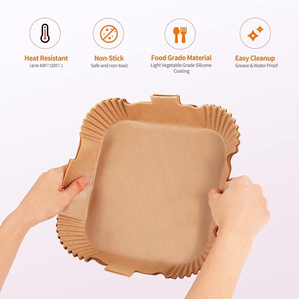 Air Fryer Disposable Paper Square, Parchment Paper Liners for Air Fryer Cookers Basket, 7.9 Inch Airfryer Filter Paper, Unbleached, Oil-proof, Non-stick (50PCS, Large Size)