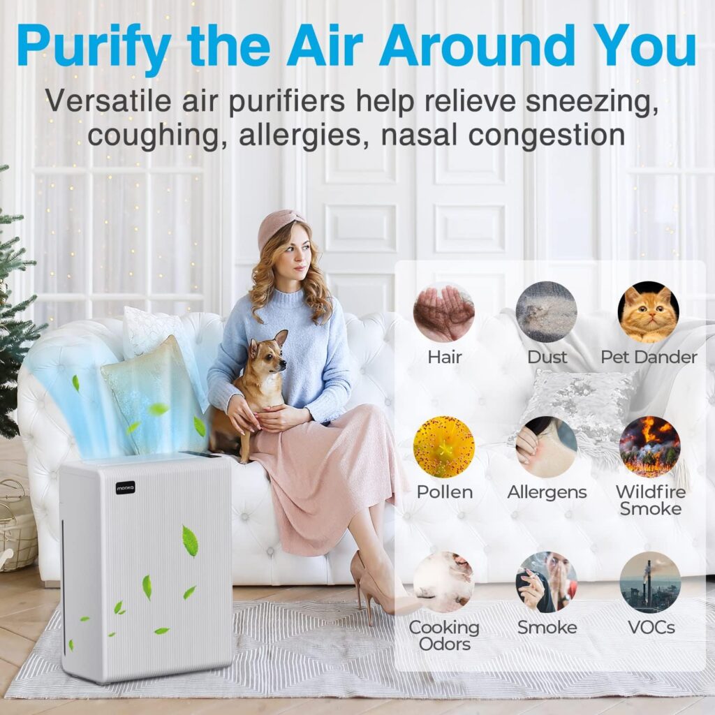 Air Purifiers for Home Large Room up to 1500ft², H13 HEPA Air Filter for Pets Hair Dander Smoke Pollen Dust, Ozone Free, Portable Air Purifiers for Bedroom Office Living Room, E-300L, White