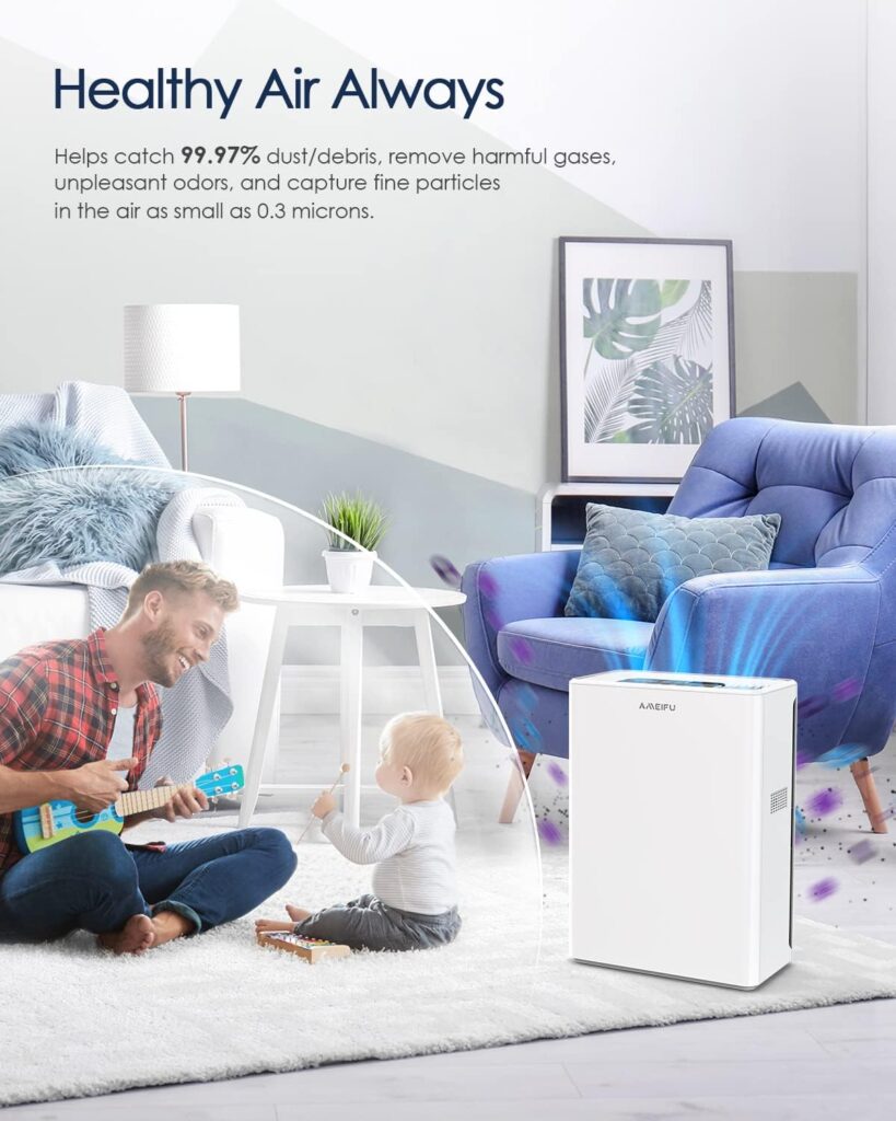 AMEIFU Air Purifiers for Home Large Room up to 1740ft², Hepa Air Purifiers, H13 True HEPA Air Filter for Wildfires, Pets Hair, Dander, Smoke, Pollen, 3 Fan Speeds, 5 Timer, Sleep Mode 15DB Air Cleaner