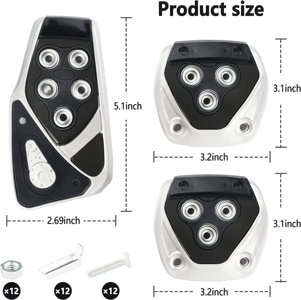 Aokdom 3PCS Non-Slip Manual Transmission Car Pedal Pads - Upgrade LookComfort of Gas Clutch Rest Plate - Universal Replacement Accessories Gas Pedal Covers of Car SUV Truck (Black)