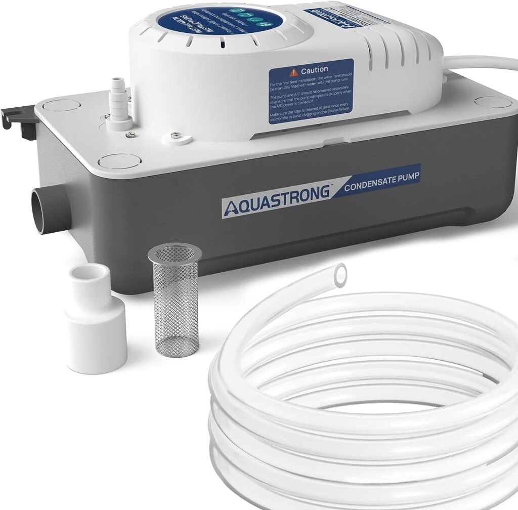 Aquastrong 1/38HP HAVC Condensate Pump with Tubing, 85 Gallon, 115V/230V, Automatic Safety Switch, AC Condensate Removal for Air Conditioner, Furnace, Dehumidifier, 3.3 Power Cord