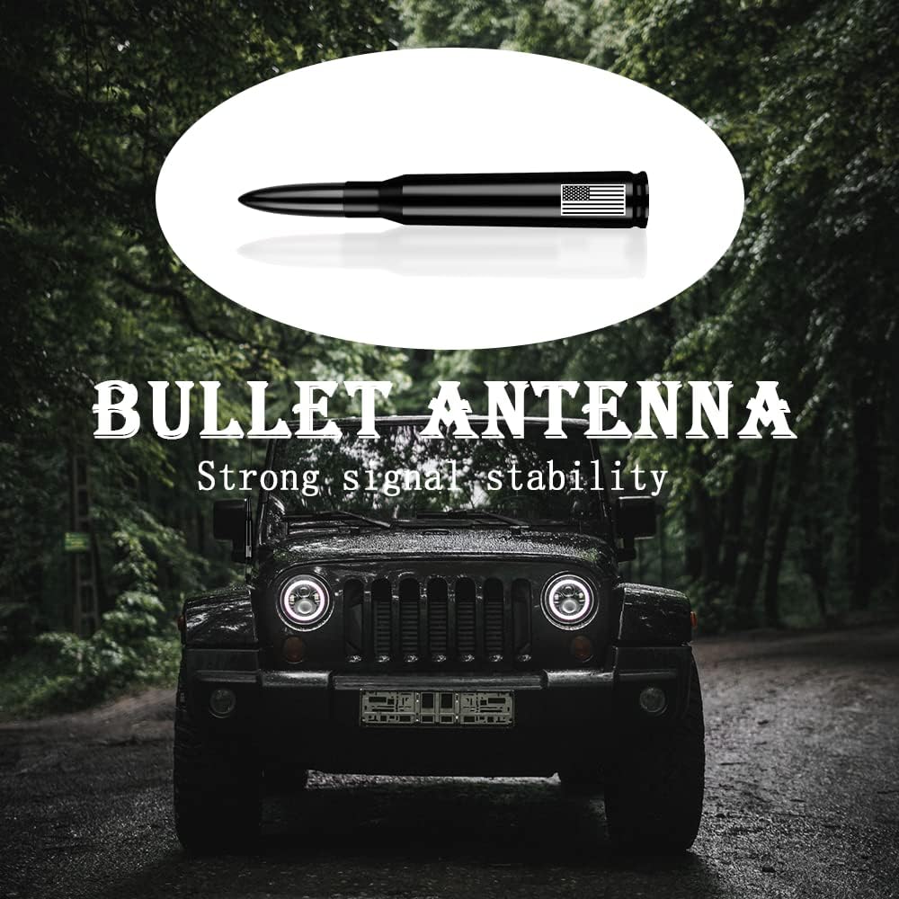 Car Bullet Antenna,Truck Exterior Decoration Accessories Antenna Toppers Enhanced Signal  Fashionable Car Accessories,Compatible with Ford GMC Toyota Antenna Replacement (Flag Bullet Antenna-Black)