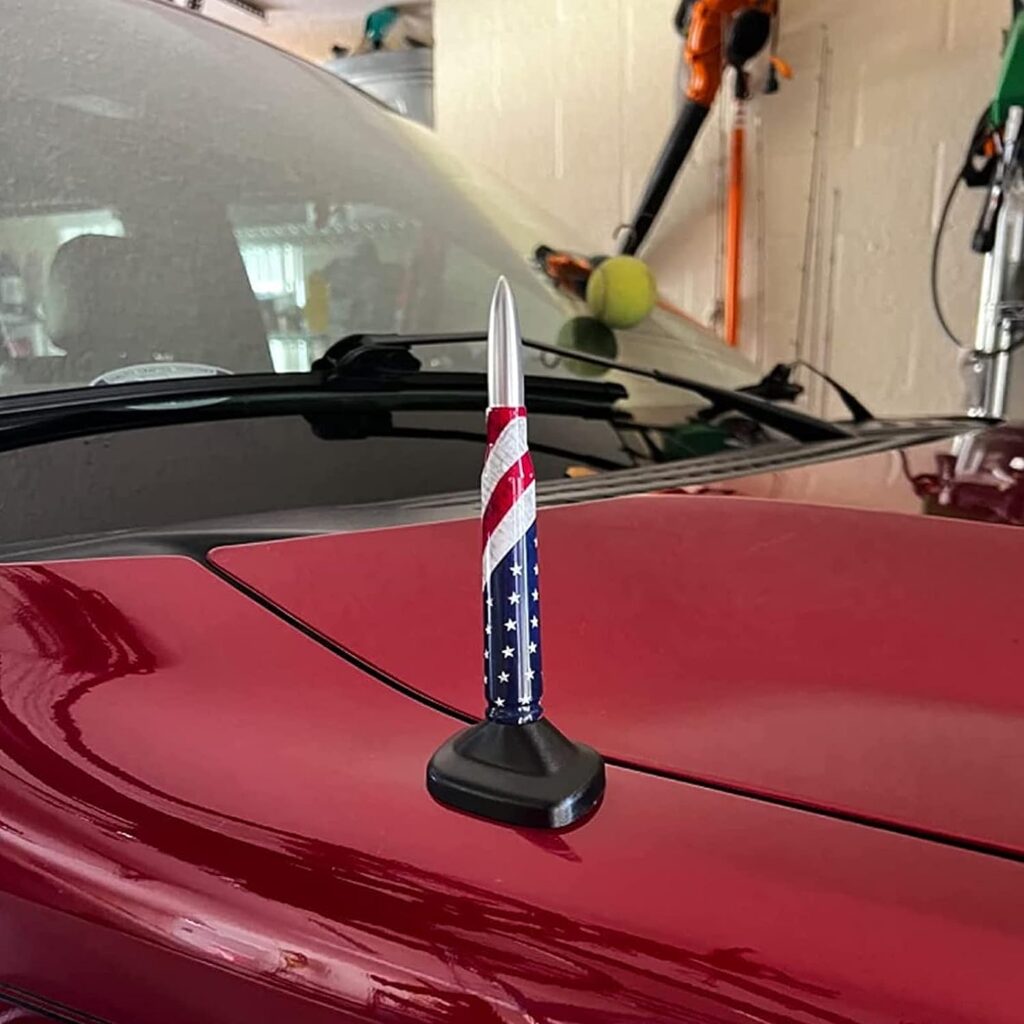 Car Truck Bullet Antenna with Valve Stem Caps, Universal Antenna Mast for GM Chevy Silverado 1500 2500 3500 HD Avalanche Ford F150 F250 F350 Heavy Duty Pickup Jeep Accessories (Red)-American Flag
