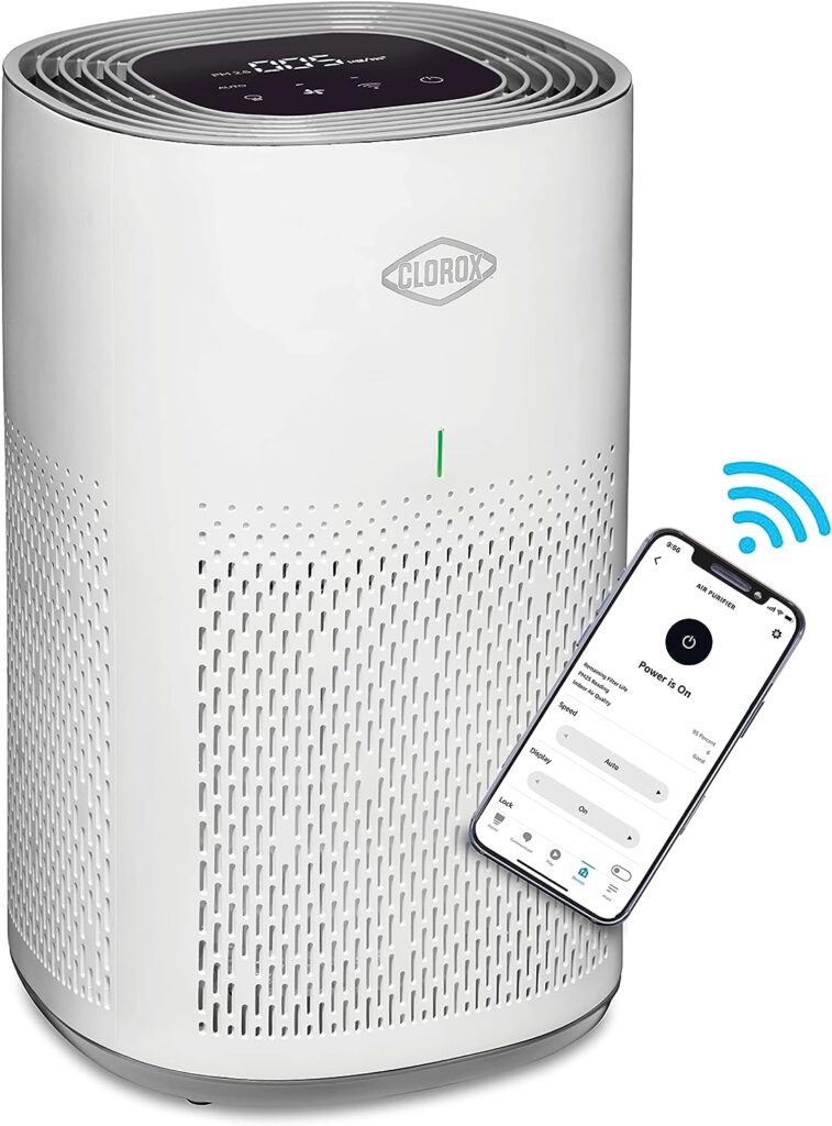 Clorox Smart Air Purifiers for Home, True HEPA Filter, Works with Alexa, Medium Rooms up to 1,000 Sq Ft, Removes 99.9% of Viruses, Wildfire Smoke, Mold, Allergies, Dust, AUTO Mode, Whisper Quiet