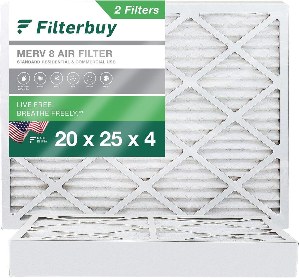 Filterbuy 20x25x4 Air Filter MERV 8 Dust Defense (2-Pack), Pleated HVAC AC Furnace Air Filters Replacement (Actual Size: 19.38 x 24.38 x 3.63 Inches)