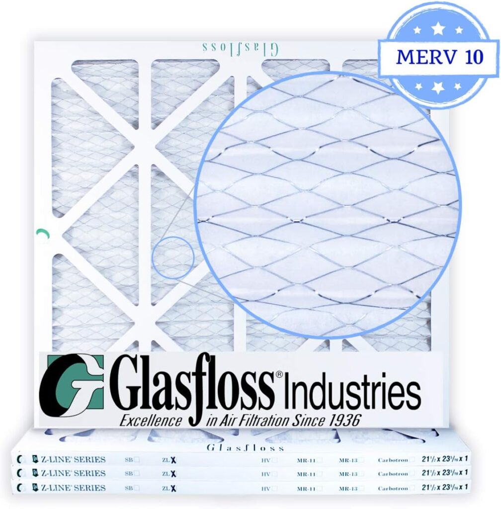 Glasfloss 21-1/2 x 23-5/16 x 1 Air Filters (Case of 4), MERV 10, Pleated, Made in USA