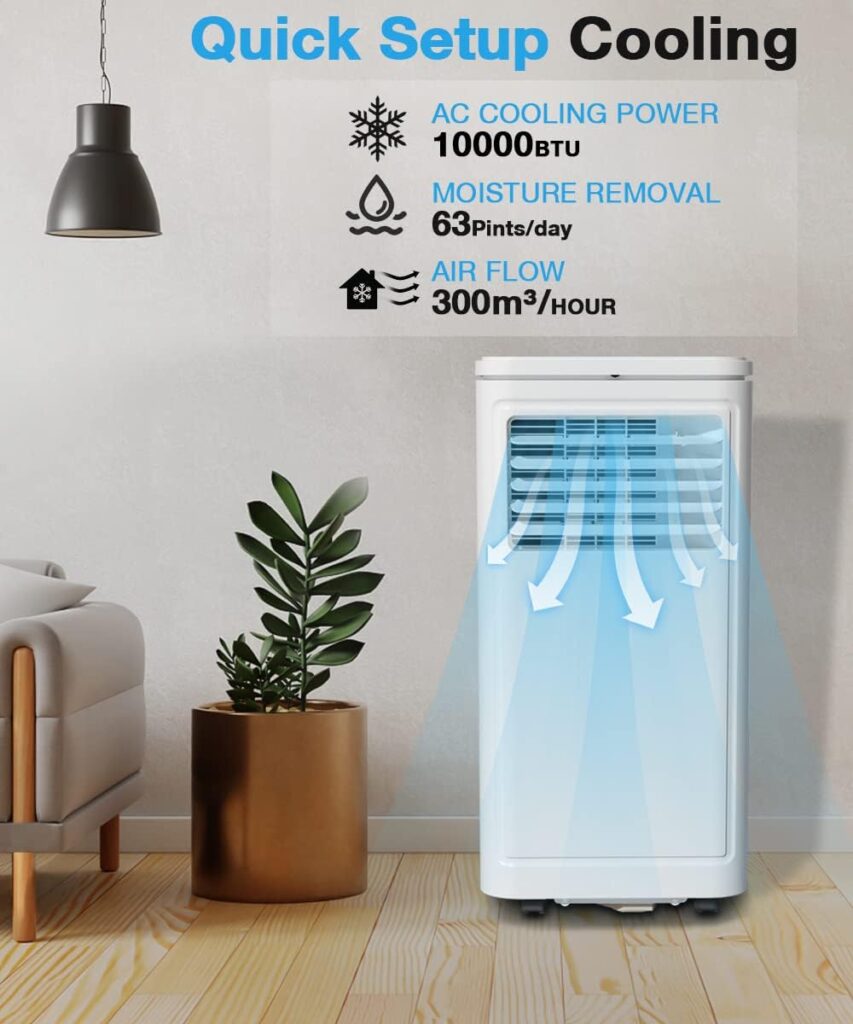 Joy Pebble Portable Air Conditioner 10000 BTU, 3-in-1 Portable AC Unit with Fan  Dehumidifier Cools up to 450 sq. ft, Energy Saving Portable AC with ECO Mode, 24H Timer, Remote Control Window Kit