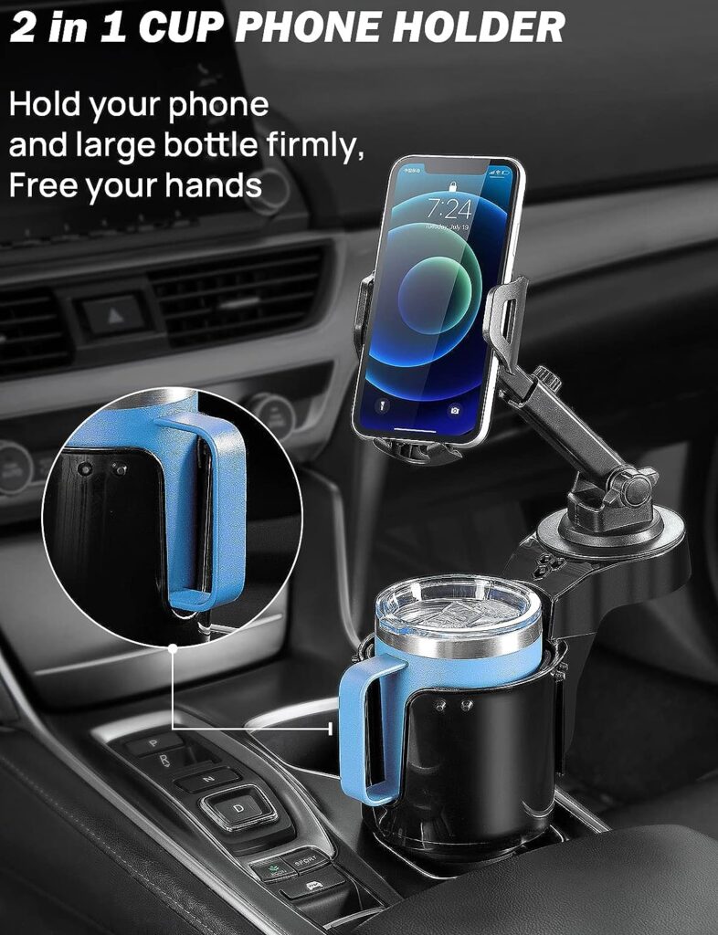 JOYTUTUS Cup Holder Phone Mount for Car, Car Cellphone Large Adapter Long Arm with 360 Degree Rotation, Compatible iPhone, Samsung  All Smartphones