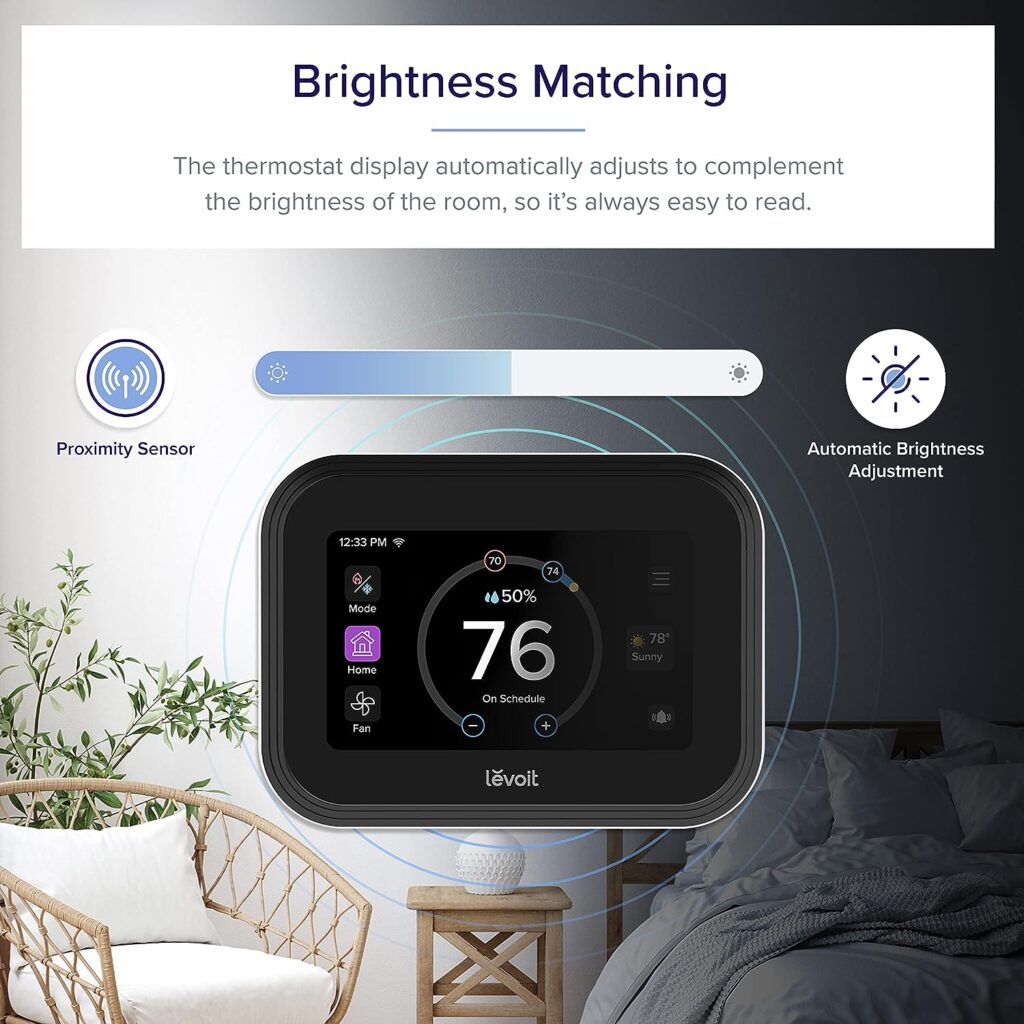 LEVOIT Smart Thermostat for Home, WiFi Programmable Digital Thermostat, Works with Alexa and Smart Sensor, Energy Saving, Large Touch Screen, C-Wire Adapter Included, DIY Install, Aura 400S, White