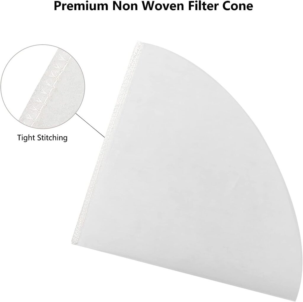 Non Woven Filter Cones 50 Pack Cooking Oil Strainer Deep Fryer Oil Filters with 1 Funnel Holder for Restaurants, Kitchen, Cafes, Food Trucks, Hotels