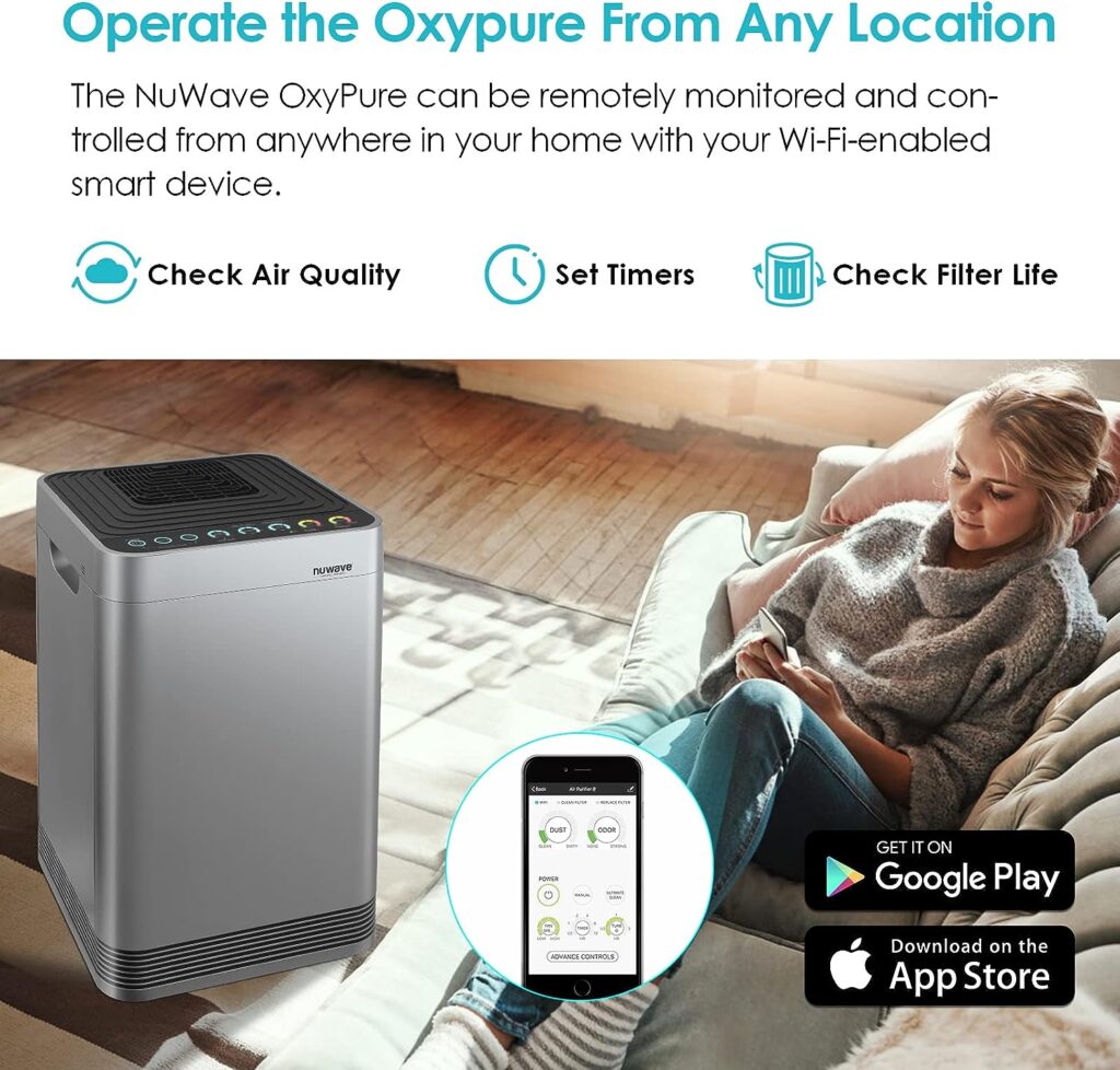 Nuwave Oxypure Air Purifier Pro for Extra Large Room, 4 HEPA/Carbon Filters with 5-Stage Enhanced Filtration System, Auto Function Monitors Air Quality Manual for Optimal Purification