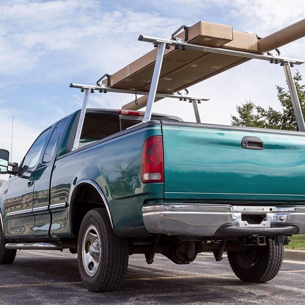 Peforway Universal Truck Ladder Rack Adjustable, Pick Up Truck Bed Ladder Rack (No-Drilling Required) 1,000lbs Capacity Aluminum