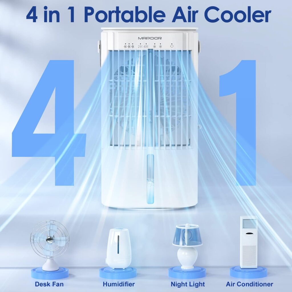 Portable Air Conditioner, 900ML Evaporative Air Cooler Fan with 2 Timer 2 Mist, Portable Air Cooler with 3 Speeds 7 Colors, Room Air Conditioner Portable for Room Office Car Camping