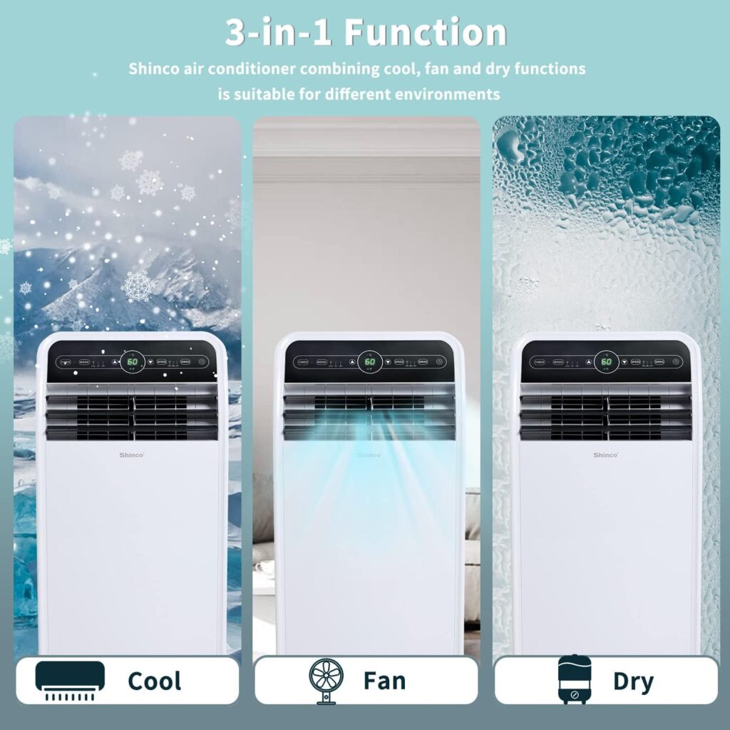 Shinco 10,000 BTU Portable Air Conditioner, Portable AC Unit with Built-in Cool, Dehumidifier  Fan Modes for Room up to 300 sq.ft, Room Air Conditioner with Remote Control, 24 Hour Timer, Installation Kit