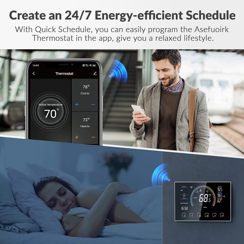 Smart Thermostat for Home, WiFi Programmable Digital Thermostat, Energy Saving, C-Wire Adapter Included, DIY Install, Black
