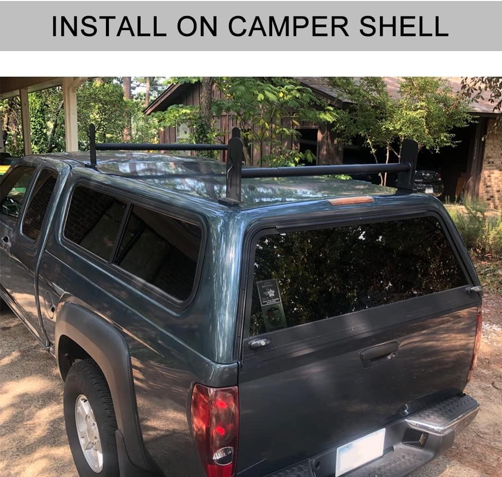 StarONE Adjustable Camper Shell Ladder Rack Cap  Topper Roof Rack Universal for Pickup Truck Van,2 Bar,Steel