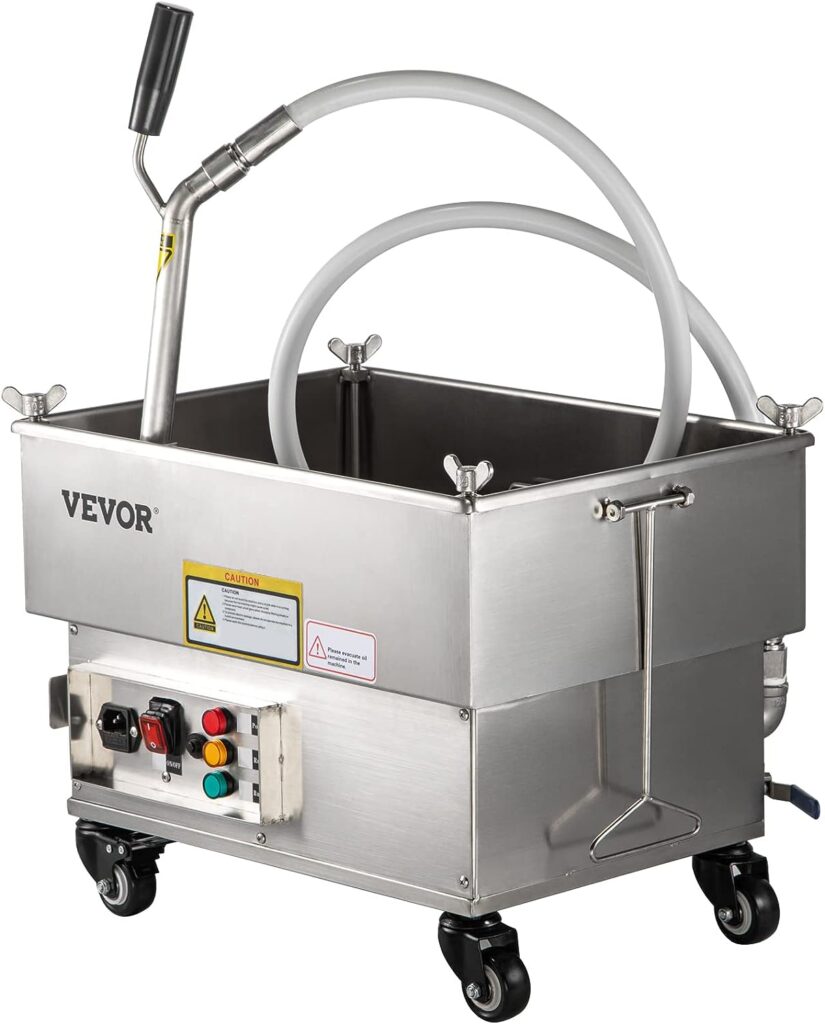 VEVOR Mobile Fryer Filter 44 LBS/5.8 Gal, 300W Oil Filtration System with 5 L/min Flow Rate, Mobile Frying Oil Filtering System with 10 L/min Pump  Oil Hose, 110V/60Hz