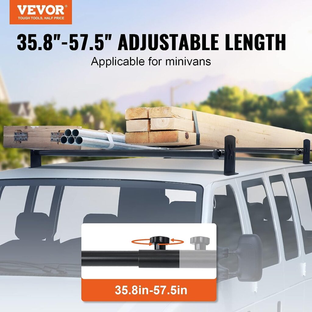 VEVOR Van Roof Ladder Rack, 35.8-57.5 Adjustable Van Racks for Roof, 500 LBS Capacity Alloy Steel Roof Racks, Drilling Van Ladder Rack for Minivans 2 Pcs, Black