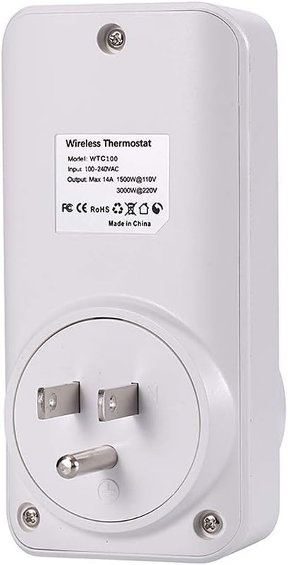 WTC100 Wireless Temperature Controller Digital Plug-in Thermostat Outlet Remote Control Heating Cooling Mode for Window A/C Fan Heater Greenhouse Homebrewing Reptile (Built-in Temp Sensor)