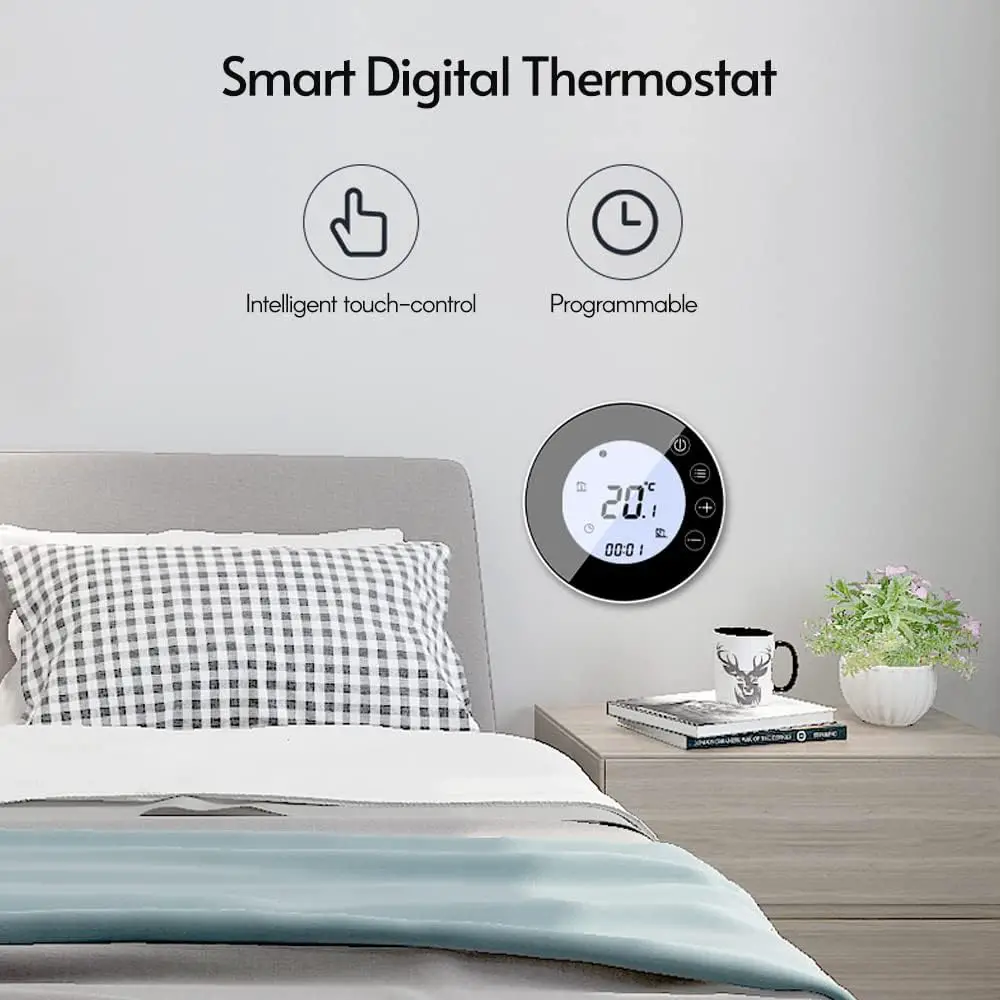 XIXIAN Programmable Smart Digital Thermostat Room Temperature Controller with Round Backlight LCD Touchscreen for Home School Office Hotel