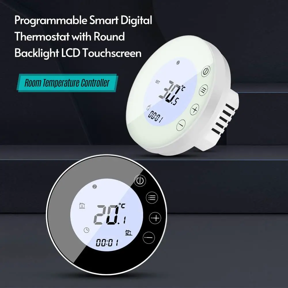 XIXIAN Programmable Smart Digital Thermostat Room Temperature Controller with Round Backlight LCD Touchscreen for Home School Office Hotel