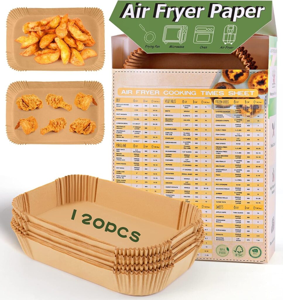 Air Fryer Disposable Paper Liner, Rectanglar Airfryer Liners for Ninja Foodi DZ201 Dual Basket Oven Accessories Insert Parchment Sheet, Unbleached Waterproof Non Stick Food Grade Filter Baking Cooking