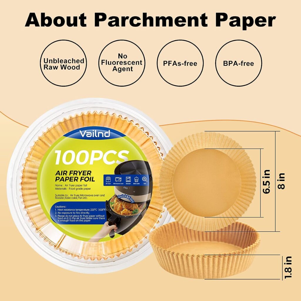 Air Fryer Paper Liners Disposable: 100pcs Oil Proof Parchment Sheets Round, Airfryer Paper Basket Bowl Liner for Baking Cooking Food…