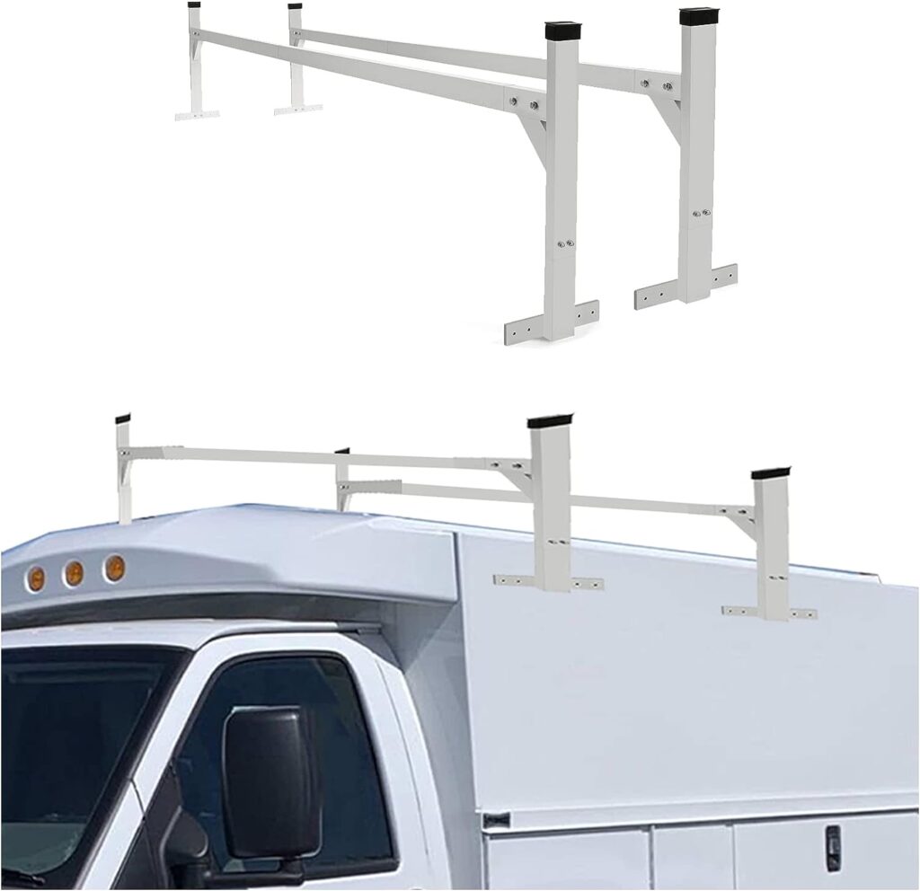 HECASA 4.9 to 7.8 Adjustable Aluminum Roof Ladder Rack Capacity 400 LBS Compatible with Open and Enclosed Trailers Cargo Vans Trucks Pickups Universal