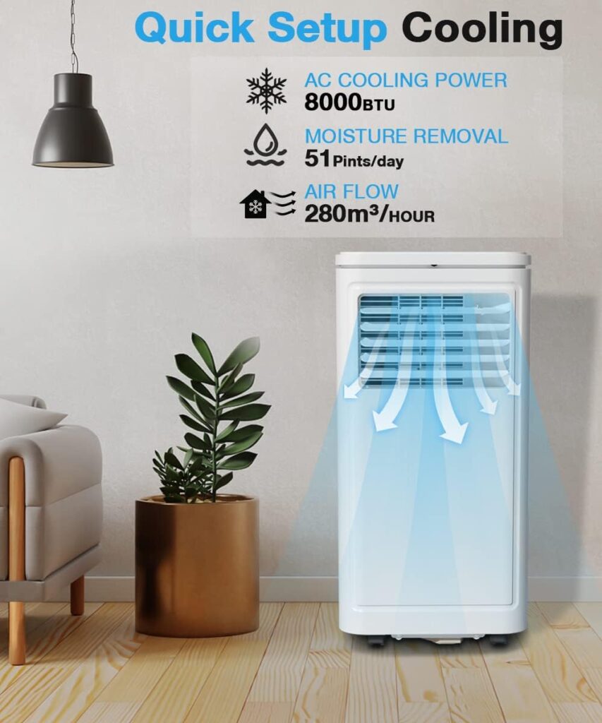 Joy Pebble Portable Air Conditioner, 8000 BTU for Room up to 350 sq. ft, Portable AC with Dehumidifier  Fan, 2 Fan Speeds, 24H Timer, Remote Control, Energy Efficiency
