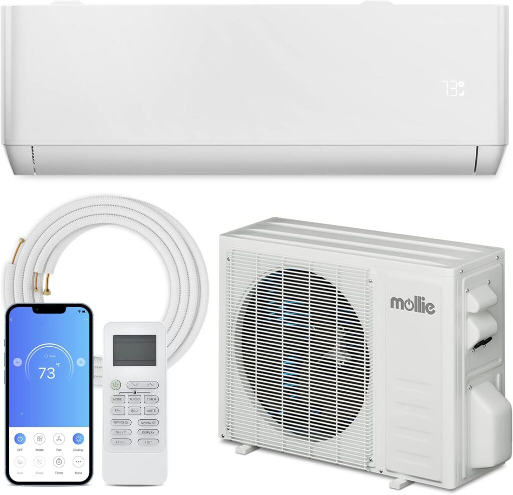 mollie Wifi Enabled 9000 BTU Split Air Conditioner 115V Wall Mounted AC/Heating System, 22 SEER2, Heat Pump  Washable Filter  Installation Kits - Cools Rooms up to 400 Sq. Ft