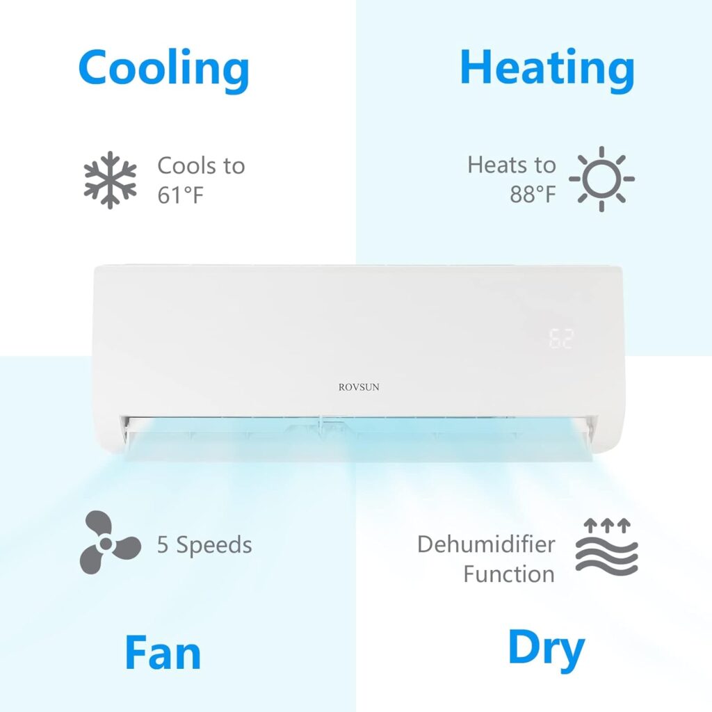 ROVSUN 12,000 BTU Mini Split AC/Heating System with Inverter, 19 SEER 115V Energy Saving Ductless Split-System Air Conditioner with Pre-Charged Condenser, Heat Pump  Installation Kit