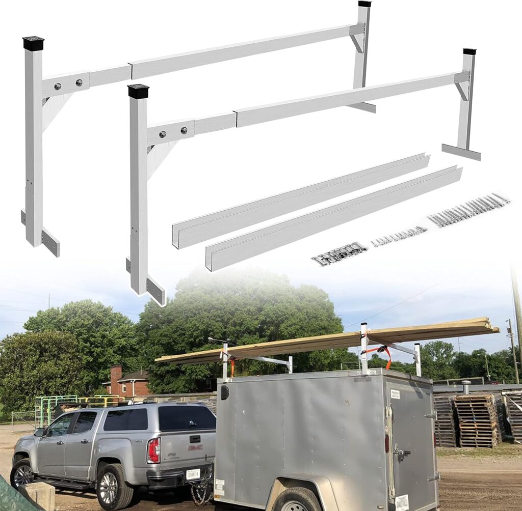 VONLX Adjustable Aluminium Trailer Ladder Rack Fit for Universal Enclosed and Open Trailers Maximum Weight Capacity of 400 lbs