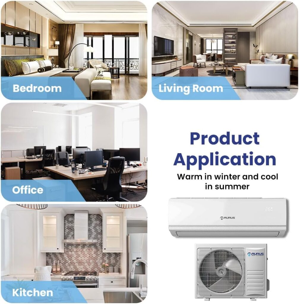 AURUS 2 Ton 24000 BTU Mini Split Wifi Enabled 17.5 SEER Cools Up to 1000.Sq.Ft Energy Efficient Air Conditioner  Heater Ductless Inverter System, with Heat Pump and Pre-Charged 10ft Installation Kits 220v, With Wifi