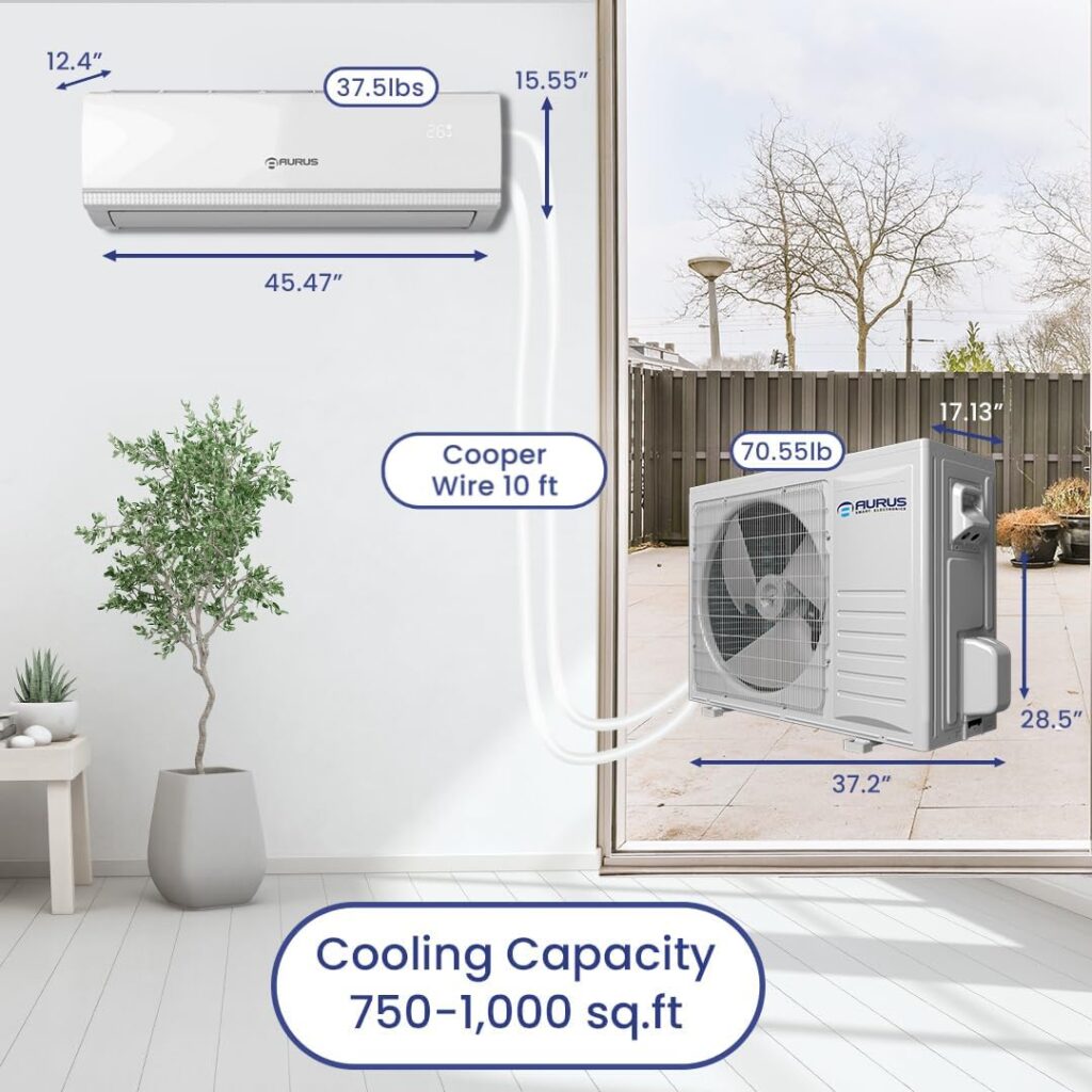 AURUS 2 Ton 24000 BTU Mini Split Wifi Enabled 17.5 SEER Cools Up to 1000.Sq.Ft Energy Efficient Air Conditioner  Heater Ductless Inverter System, with Heat Pump and Pre-Charged 10ft Installation Kits 220v, With Wifi