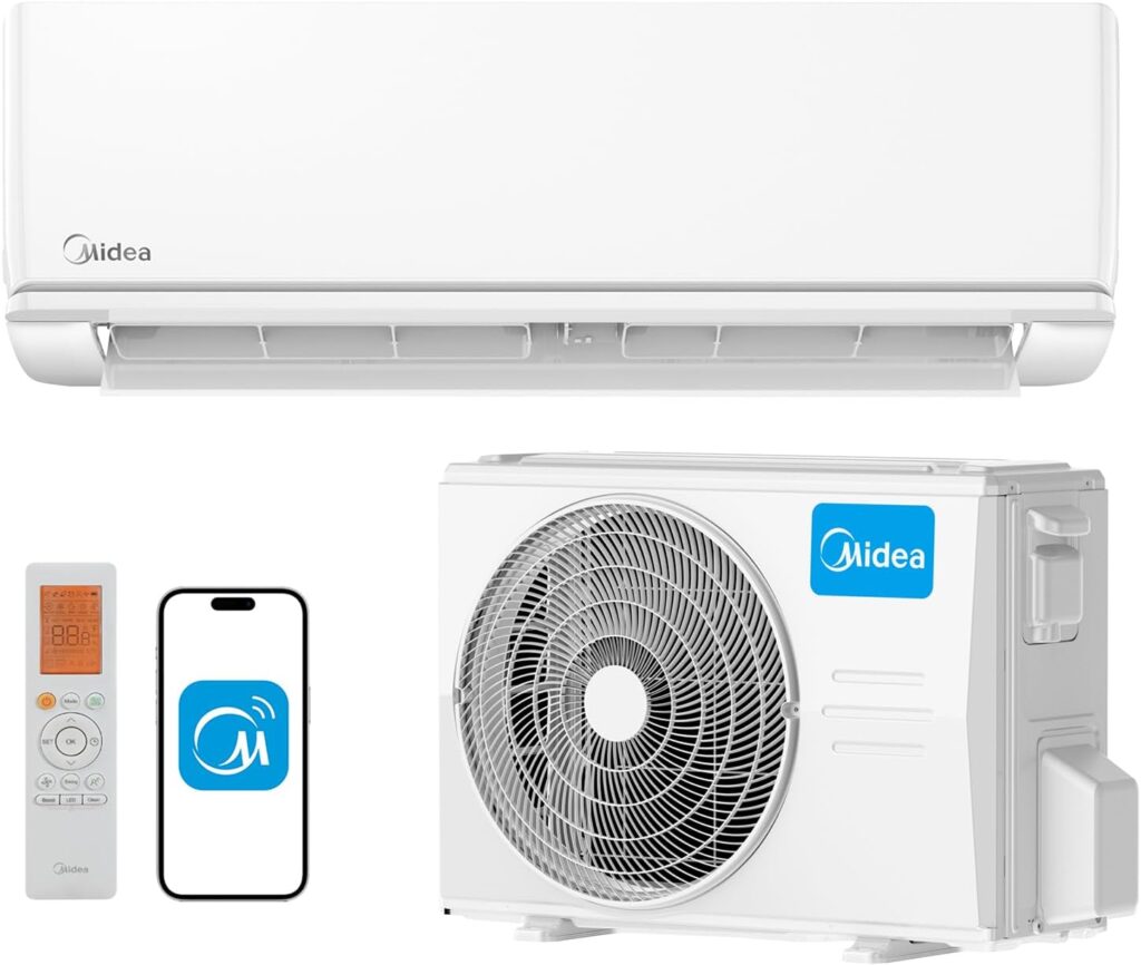 Midea 12000 BTU Mini Split AC/Heating System, 110/120V, 20.8 SEER2, Wifi Enabled Mini Split Air Conditioner, 19 db Ultra Quiet Energy Efficient Inverter AC with Heat Pump Pre-Charged, Works with Alexa