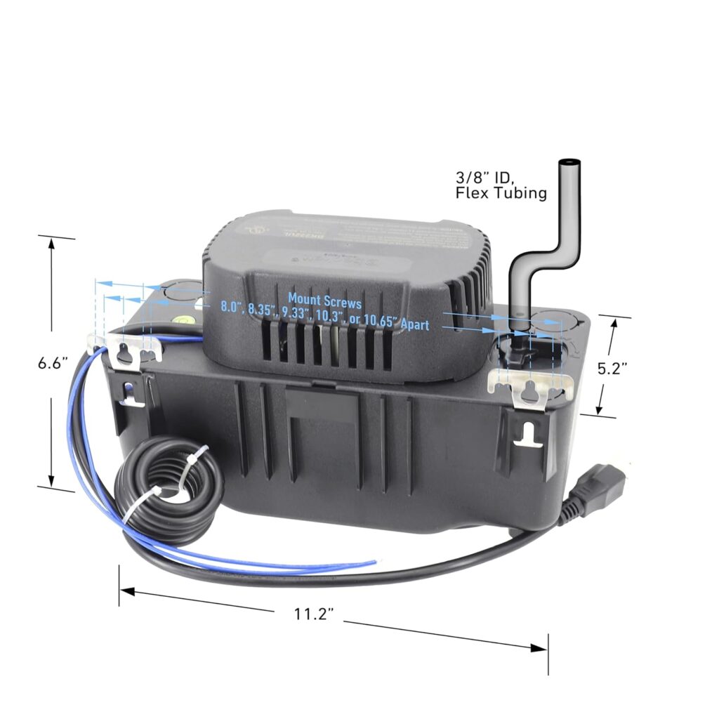 Beckett BK222TUL Condensate Pump with Safety Switch, 230V, 22 ft Max Lift, 156 GPH, Automatic On/Off Operation, Black, and 20 ft of 3/8 vinly tubing