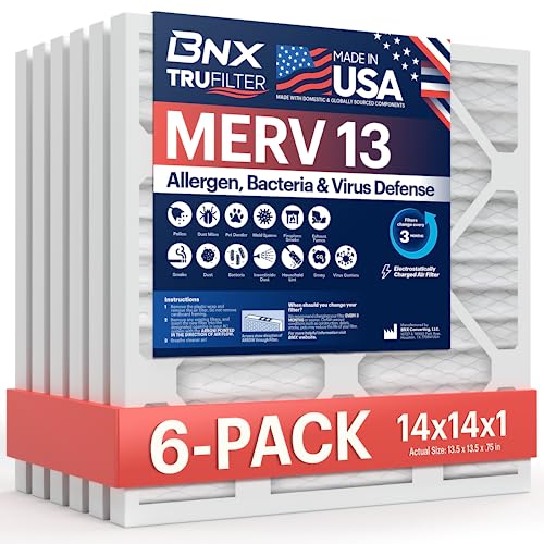 Upgrade Your Indoor Air Quality with BNX TruFilter 14x14x1 Air Filter MERV 13 (6-Pack) - Made in USA 1 ac filter for allergies