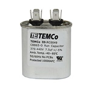 TEMCo 7.5 uf/MFD 370-440 VAC Volts Oval Run Capacitor 50/60 Hz AC Electric - Lot -1 (Optional uf/MFD, Voltage and Lot Quantities Available)